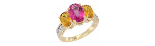 14k Yellow Gold 3-Stone Pink Topaz Rings 14k Yellow Gold 3-Stone Pink Topaz Rings