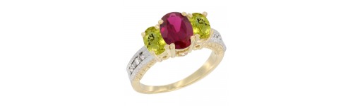 14k Yellow Gold 3-Stone Ruby Rings