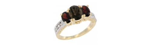 14k Yellow Gold 3-Stone Smoky Topaz Rings