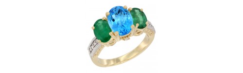 14k Yellow Gold 3-Stone Swiss Blue Topaz Rings