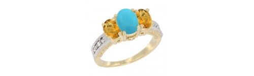 14k Yellow Gold 3-Stone Turquoise Rings