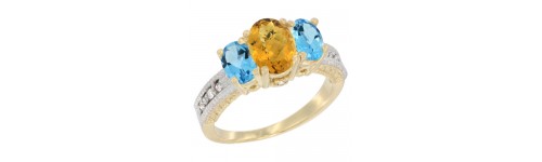 14k Yellow Gold 3-Stone Whisky Quartz Rings