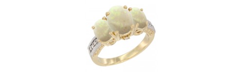 14k Yellow Gold 3-Stone White Opal Rings