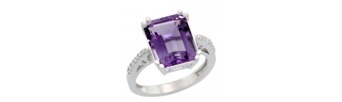 Amethyst & Diamonds Silver Rings