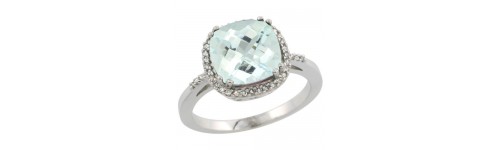 Aquamarine & Diamonds Silver Rings