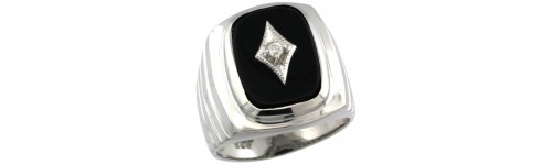 Black Onyx & Diamonds Silver Rings