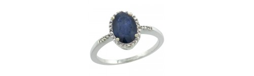 Blue Sapphire & Diamonds Silver Rings