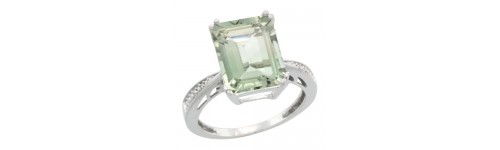 Green Amethyst & Diamonds Silver Rings