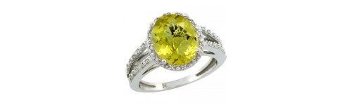 Lemon Quartz & Diamonds Silver Rings