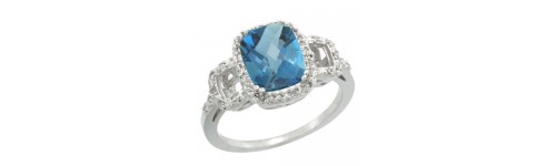 London Blue Topaz & Diamonds Silver Rings