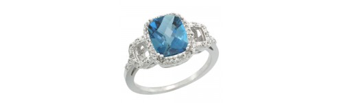 London Blue Topaz & Diamonds Silver Rings London Blue Topaz & Diamonds Silver Rings
