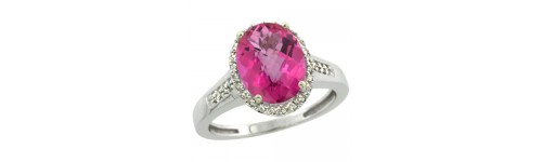 Pink Topaz & Diamonds Silver Rings