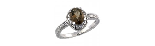 Smoky Topaz & Diamonds Silver Rings