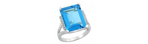 Swiss Blue Topaz & Diamonds Silver Rings