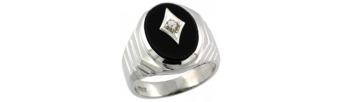 Men's Black Onyx & Diamonds Silver Rings