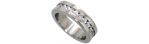 Stainless Steel Wedding Bands with CZ Stones