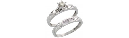 Sterling Silver 2-Piece Ladies' Diamond Ring Sets Sterling Silver 2-Piece Ladies' Diamond Ring Sets