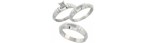 Sterling Silver Trio Diamond Ring Sets Sterling Silver Trio Diamond Ring Sets