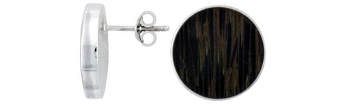 Sterling Silver Wood Inlay Earrings