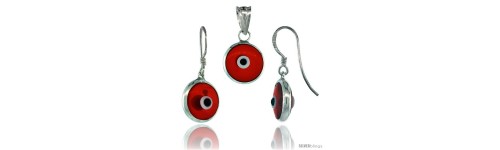 Sterling Silver Evil Eye Earrings & Pendant