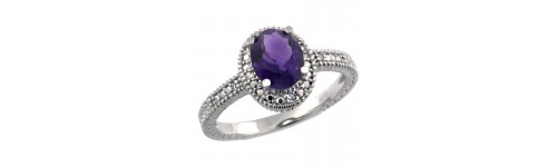 Amethyst & Diamonds Silver Rings