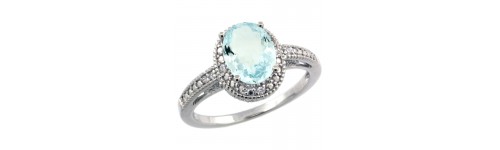 Aquamarine & Diamonds Silver Rings