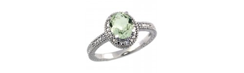 Green Amethyst & Diamonds Silver Rings