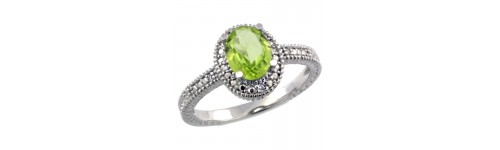 Peridot & Diamonds Silver Rings