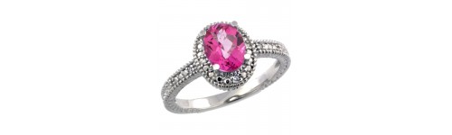 Pink Topaz & Diamonds Silver Rings