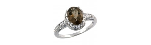 Smoky Topaz & Diamonds Silver Rings