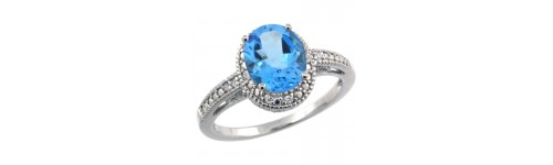 Swiss Blue Topaz & Diamonds Silver Rings